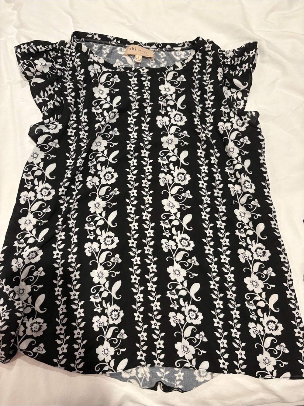 Philosophy Black and White Floral Scoop Neck Top